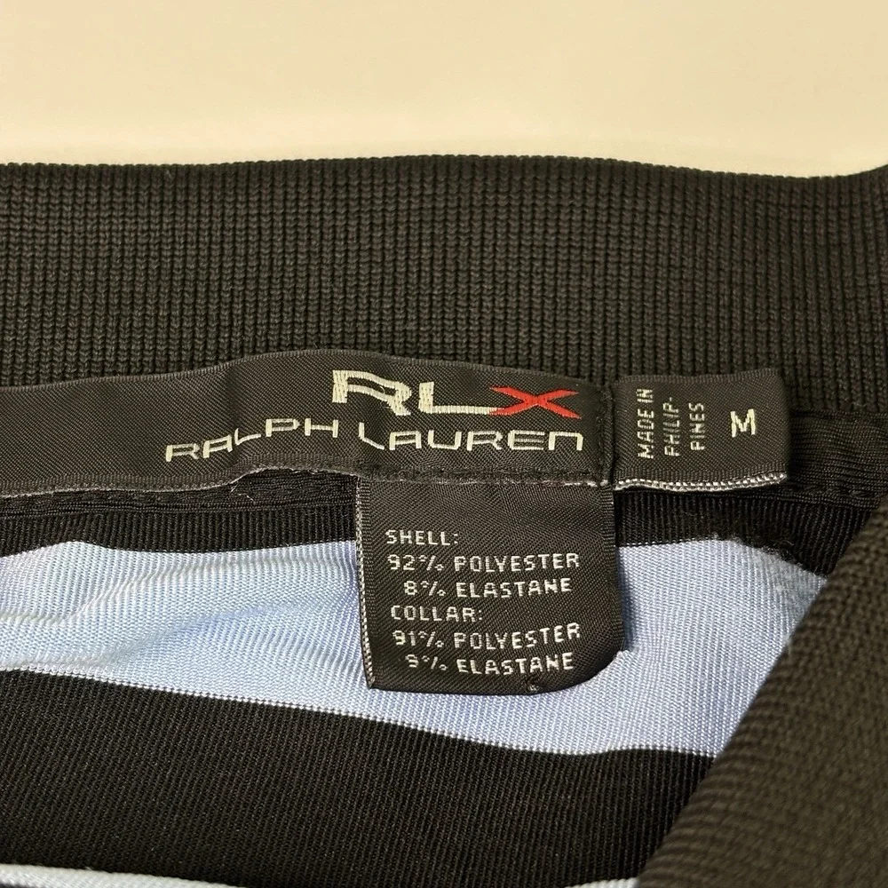 RLX Ralph Lauren Polo Shirt Mens Medium Blue Stripe Golf Performance Knit‎